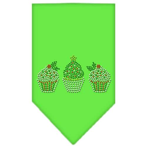Christmas Cupcakes Rhinestone Bandana Lime Green Large